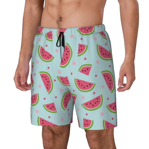 Picia Watermelon pattern Mens Swim Trunks with Compression Liner Stretch Beach Shorts Quick Dry with Zipper Pockets No-Chafing Board Shorts-X-Large
