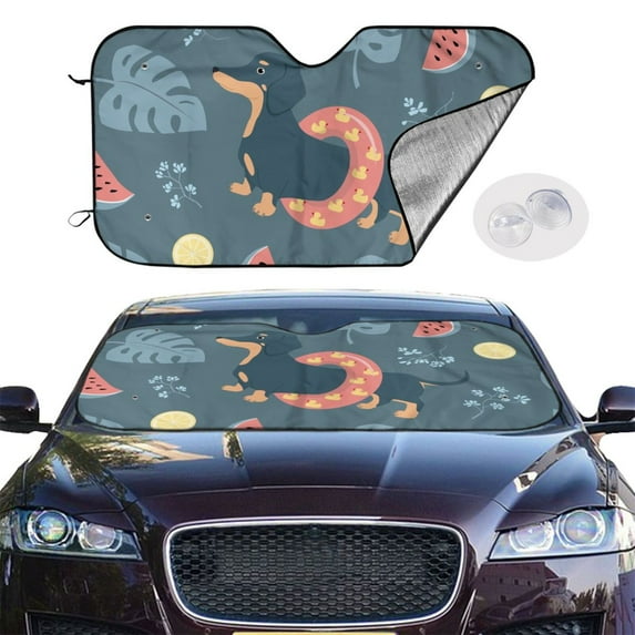 Picia Watermelons Dachshunds Curved Windshield Sunshade Accordion Folding Style Auto Shade for Car Truck SUV Van Blocks UV Ray Sun Visor Protector -Small