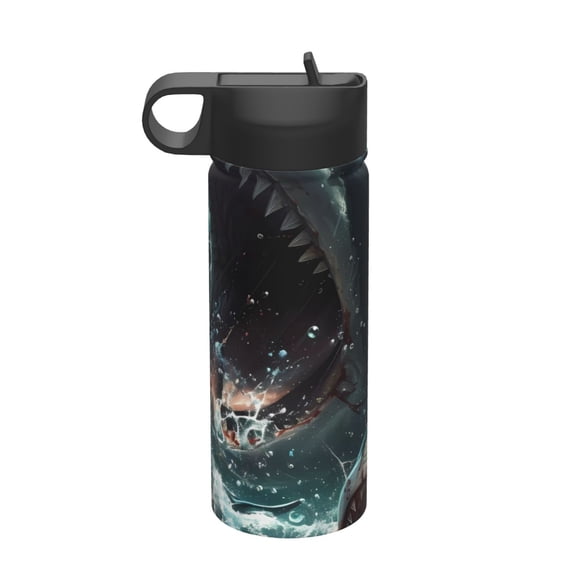 Picia Wave Ocean Animal Shark Pattern 18oz Sports Insulated Kettle With Straw Insulated Water Bottle For Running Hiking Cycling Climbing Men'S Woman Insulated Water Bottle