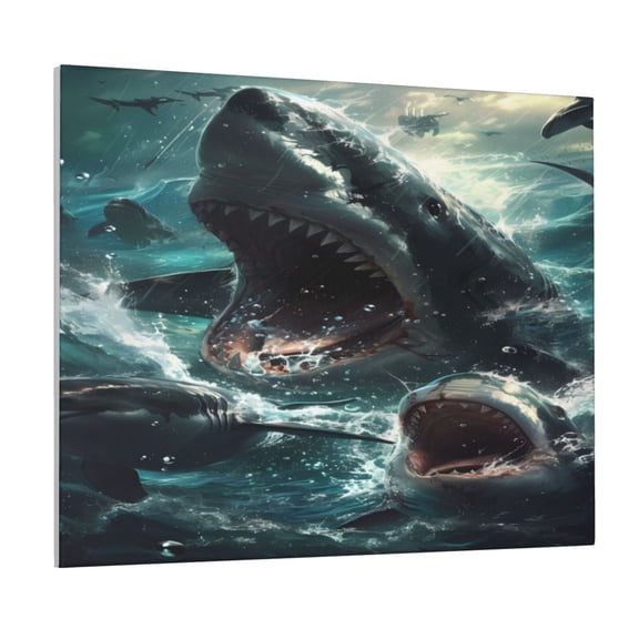 Picia Wave Ocean Animal Shark Pattern Decorative Picture – Unique Wall Art, Modern Canvas Print for Trendy Interiors (Horizontal)