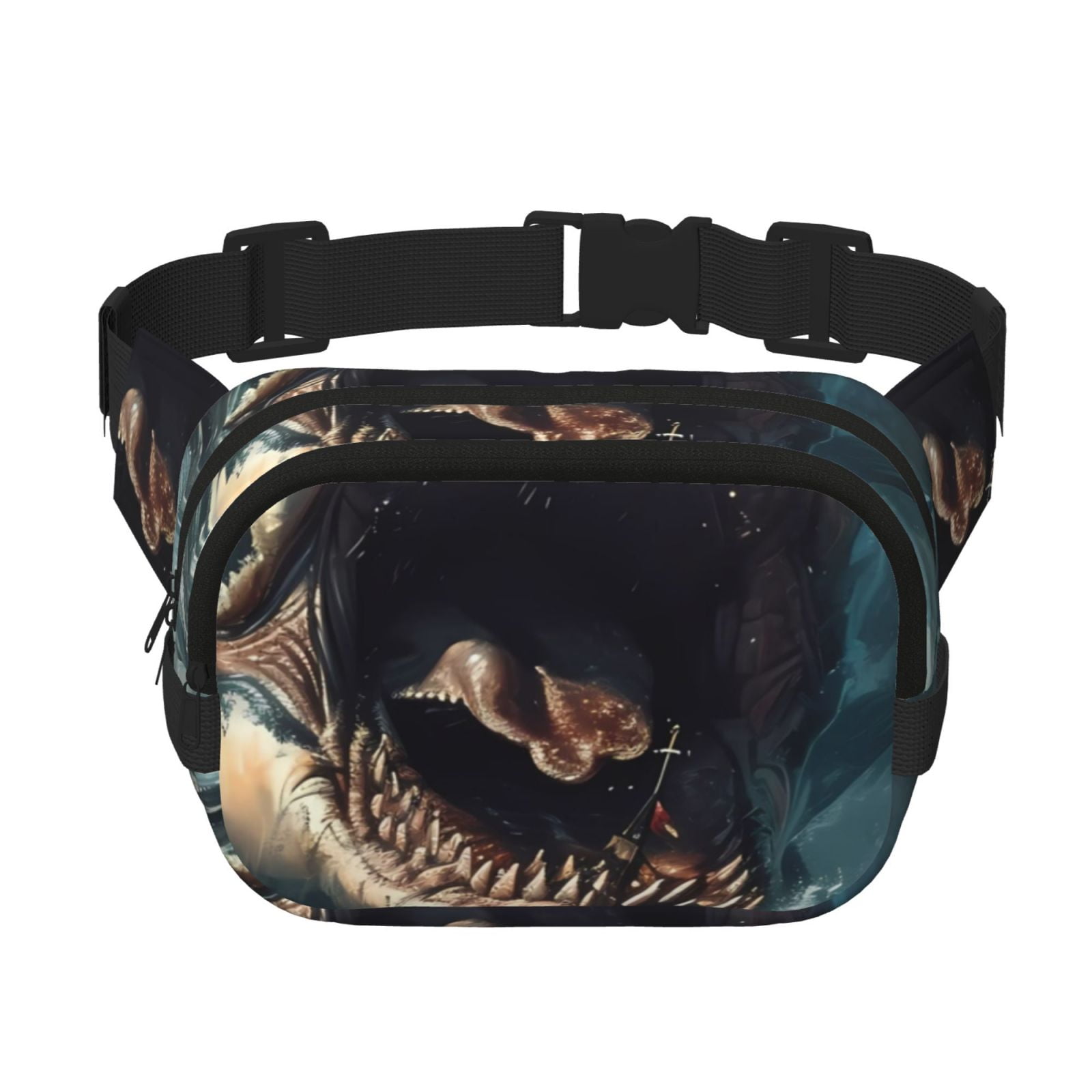 Picia Wave Sailboat Shark Print Square Double-Layer Waist Bag Mini Adjustable Waist Belt Bag Exercise Running Travel Hiking