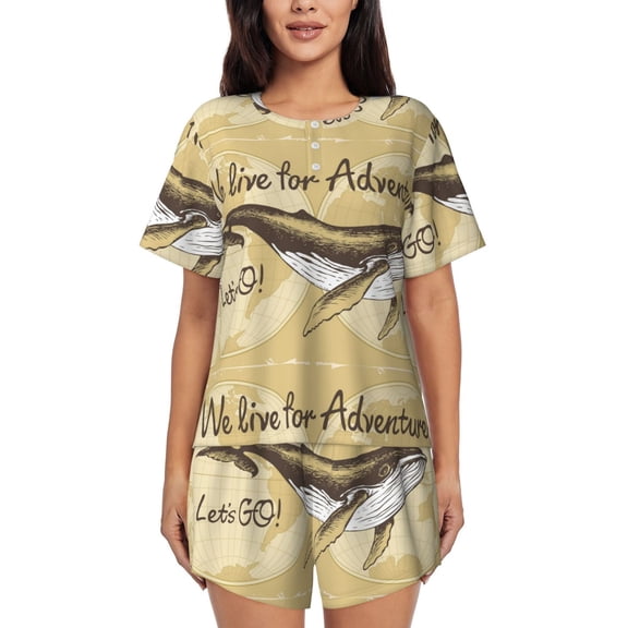 Picia We Live for Adventure Pajamas Sets for Women Soft Short-Sleeved Pjs with Lounge Shorts Two Piece Sleepwear-Small