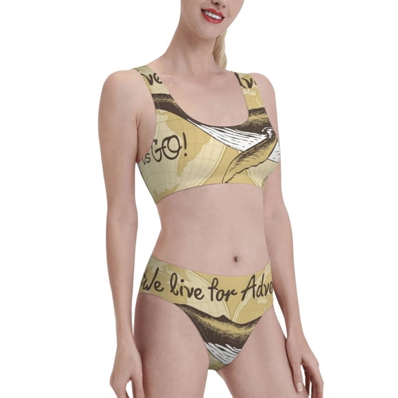 Picia We Live for Adventure Women's High Waisted Bikini Scoop Neck Swimsuit Two Pieces Bathing Suit-Small