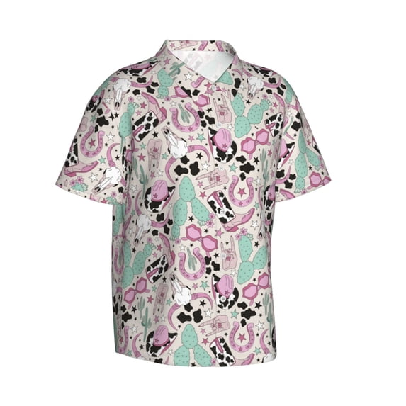 Picia West Cowgirl Disco Gentle Cotton Regular Fit Short Sleeve Casual Hawaiian Shirt for Men-XX-Large