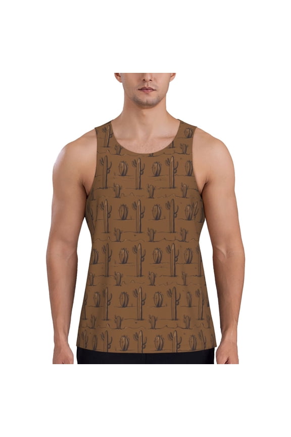 Western Cactus Printed Men’s Performance Tank, Men's Workout Tank Top Moisture-Wicking Tank Top Muscle tee, Breathable Workout Shirt-4X-Large