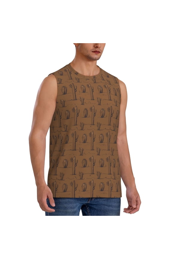 Western Cactus mens Cotton Tank Undershirts , Moisture-wicking Ribbed Tanks, Lightweight Cotton Tank Undershirts-Small