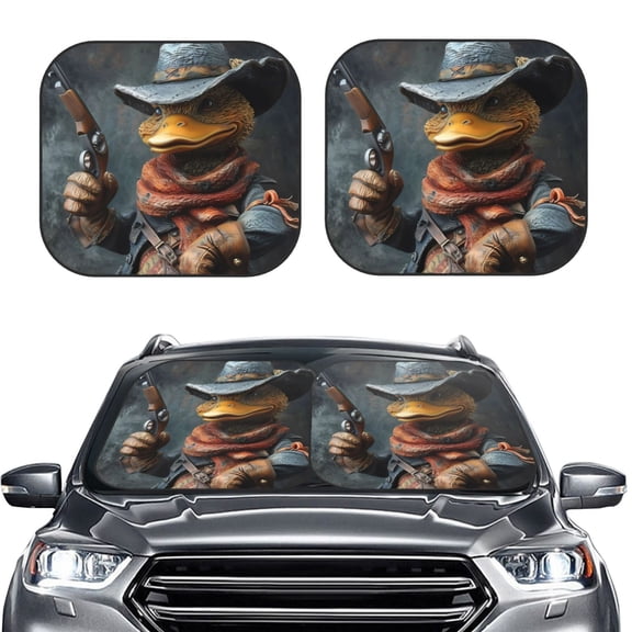 Picia Western Cowboy Duck 2 Piece Car Windshield Sun Shade Foldable | Foldable Sun Shield for Front Window Blocks UV Rays and Keeps Your Vehicle Cool-Medium