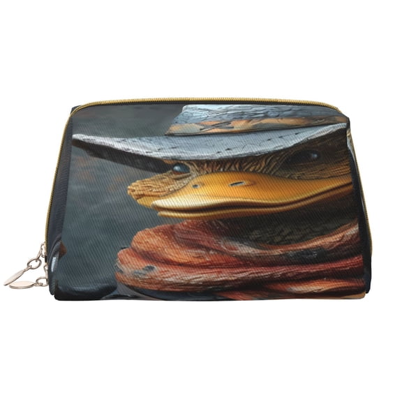 Picia Western Cowboy Duck Print Leather Makeup Bag Make Up Bag Travel Toiletry Bag for Her Girlfriend Teacher Teen Girl Gifts