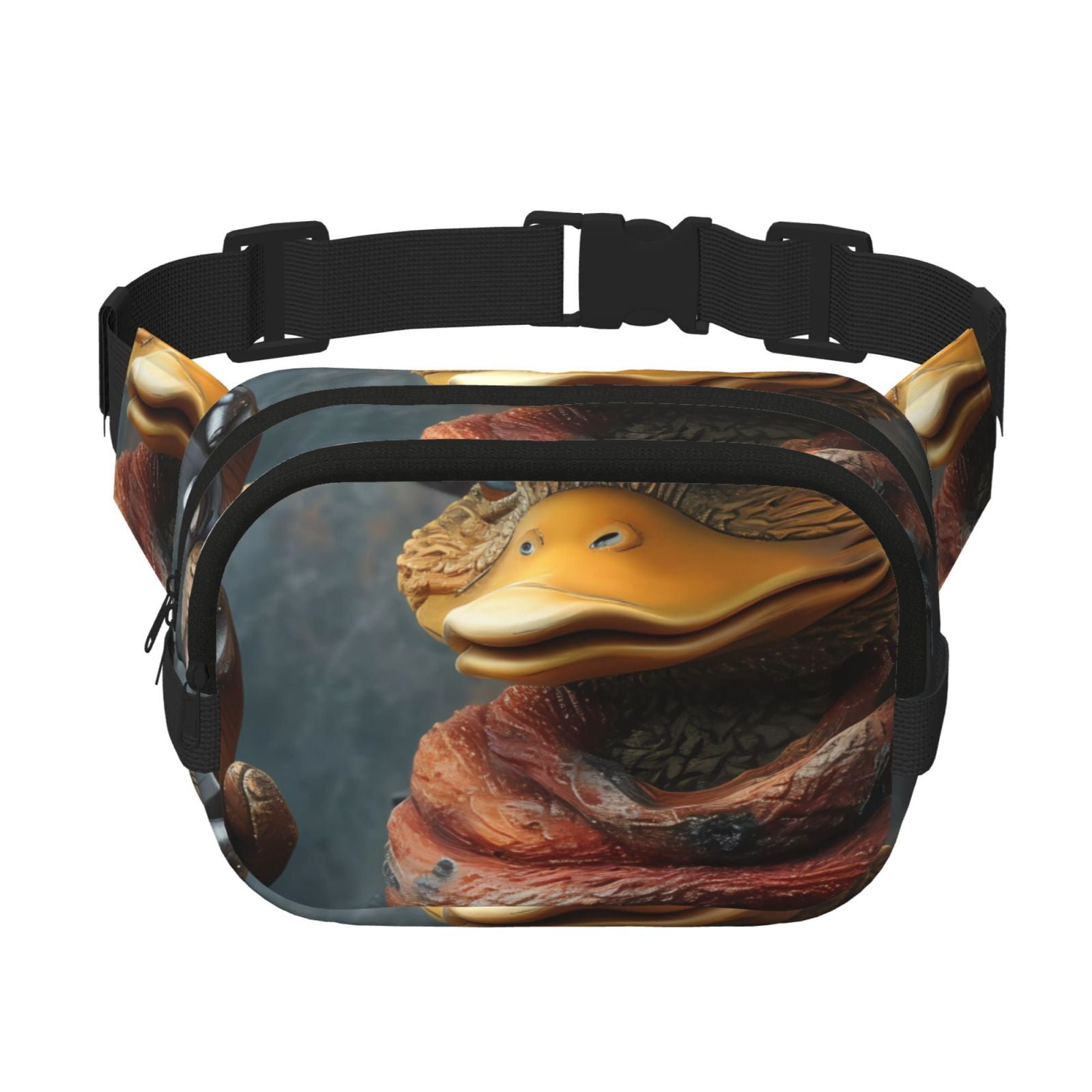 Picia Western Cowboy Duck Print Square Double-Layer Waist Bag Mini Adjustable Waist Belt Bag Exercise Running Travel Hiking
