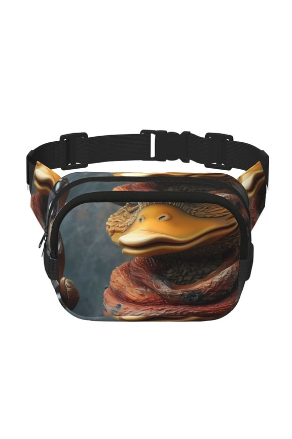 Western Cowboy Duck Print Square Double-Layer Waist Bag Mini Adjustable Waist Belt Bag Exercise Running Travel Hiking