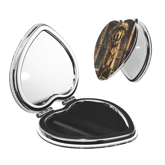 Picia Western Cowboy Golden Retriever for Compact Vanity Mirror , Travel Makeup Mirror , Portable Magnifying Cosmetic Mirror for Daily, Work, Business-Heart Shape