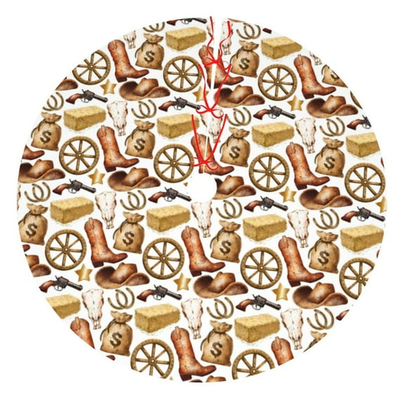 Picia Western Cowboy Print Christmas Tree Skirt , Christmas Tree Skirt Ornaments for Merry Christmas Holiday Party Decorations Indoor Outdoor-36"