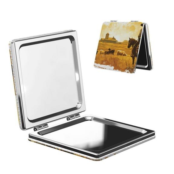 Picia Western Cowboy Ranch for Compact Vanity Mirror , Travel Makeup Mirror , Portable Magnifying Cosmetic Mirror for Daily, Work, Business-Square