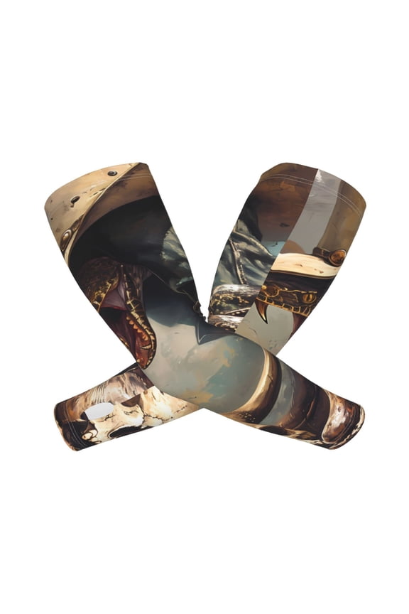 Western Cowboy Snake Ram Skull Arm Sleeves for Men and Women - Tattoo Cover Up UPF 50+ Cooling Sports Sleeve for Basketball Golf Football-One Size