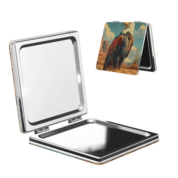 Picia Western Desert Cactus Bald Eagle for Compact Vanity Mirror , Travel Makeup Mirror , Portable Magnifying Cosmetic Mirror for Daily, Work, Business-Square