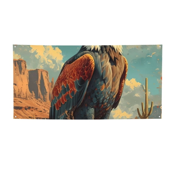 Picia Western Desert Cactus Bald Eagle Pattern Party Banner, Festive Decoration, Holiday Banner, Celebration Decor, Event Banner, Reusable Party Banner-Medium
