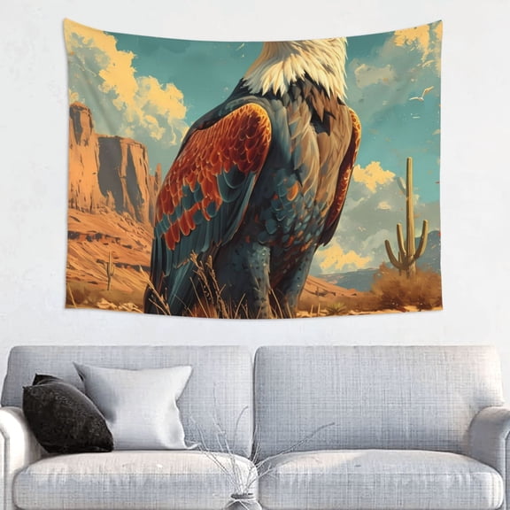 Picia Western Desert Cactus Bald Eagle Pattern Tapestry-Tapestries for Bedroom Living Room Dorm(29x37")