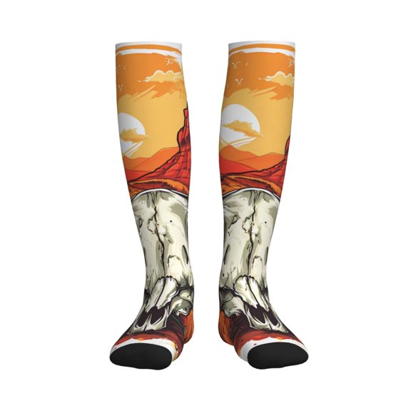 Picia Western Desert Cactus Ram Skull Printed Sports Compression Socks - 15-20mmHg Graduated Compression, High-Performance Soft and Breathable Socks for Men and Women