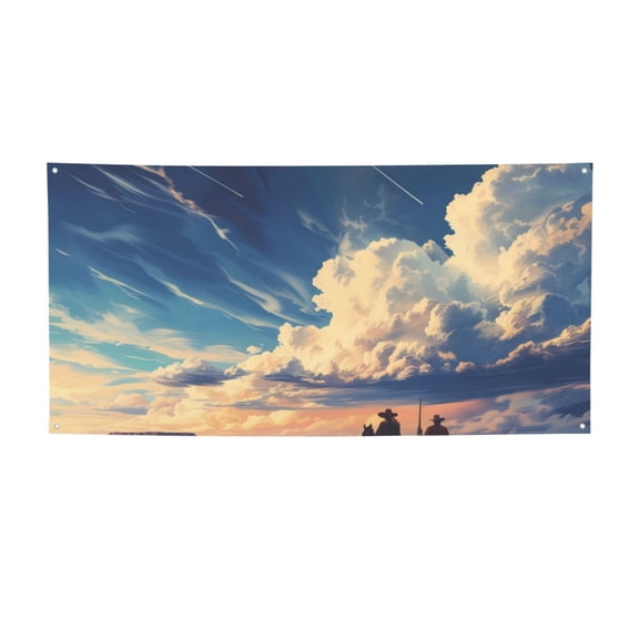 Picia Western Desert Cloud Cowboy Pattern Party Banner, Festive Decoration, Holiday Banner, Celebration Decor, Event Banner, Reusable Party Banner-Medium