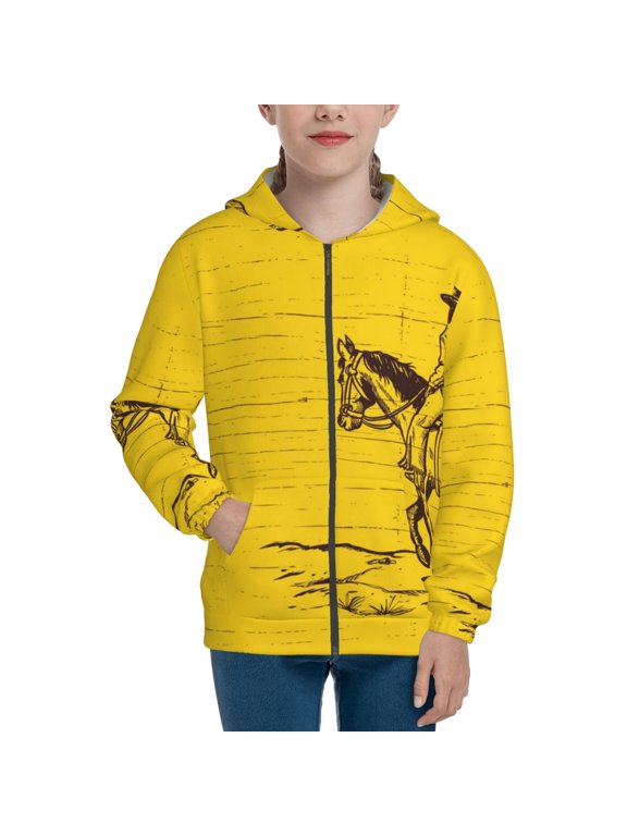 Western Desert Cowboy 1 for Boys Fashion Full-zip Hoodies & Sweatshirts with Kangaroo Pocket,Zip-up Hooded Sweatshirt for Kid, Moisture Wicking & Breathable-Small