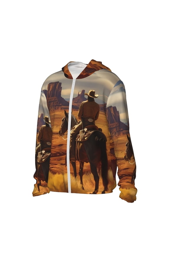 Western Desert Cowboy Cloud Women's Men's UPF 50+ Sun Protection Hoodie Shirt Long Sleeve SPF Fishing Outdoor UV Hiking Lightweight Shirts-Small