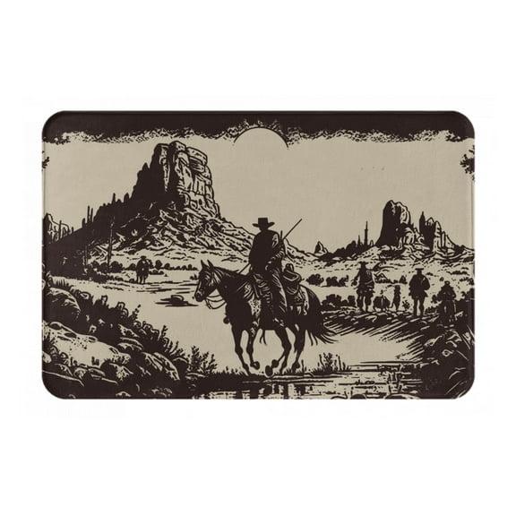 Picia Western Desert Cowboy Pattern Flannel Doormat – 16x24 Inch Non-Slip Indoor Mat, Absorbent & Quick-Dry Rug for Entryway, Bathroom, Kitchen, and Bedroom, Machine Washable
