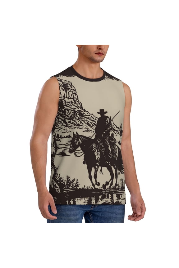 Western Desert Cowboy mens Cotton Tank Undershirts , Moisture-wicking Ribbed Tanks, Lightweight Cotton Tank Undershirts-X-Large