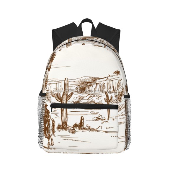 Picia Western Desert Cowboys Large Capacity Backpack Classic Style Backpack Casual Backpack Water-Resistant School Work Travel Outdoor Backpack