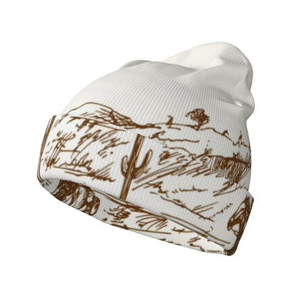 Picia Western Desert Cowboys Pattern Knitted Beanie Hat for Men and Women , Unisex Winter Warm Stretchy Knit Cap Thick Fisherman Beanies Cuffed Plain Skull Caps