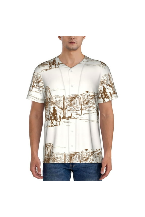 Western Desert Cowboys Pattern Mens Polo Shirts Quick Dry Short Sleeve Golf T Shirt Performance Moisture Wicking Casual Workout Baseball T-shirt-Small