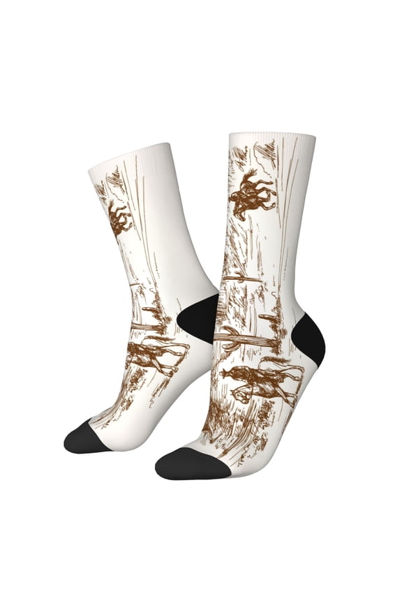 Western Desert Cowboys Print Athletic Socks for Men & Women – Cushioned Moisture-Wicking Crew Socks for Sports, Running, and Training, Soft & Breathable Size 5-11
