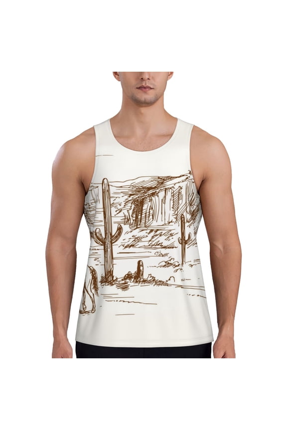 Western Desert Cowboys Printed Men’s Performance Tank, Men's Workout Tank Top Moisture-Wicking Tank Top Muscle tee, Breathable Workout Shirt-4X-Large