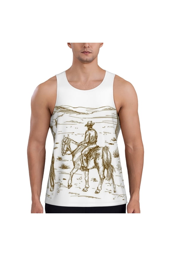Western Desert Cowboys Printed Men’s Performance Tank, Men's Workout Tank Top Moisture-Wicking Tank Top Muscle tee, Breathable Workout Shirt-4X-Large