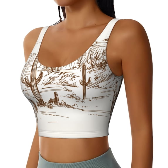 Picia Western Desert Cowboys Sports Bra for Women,Padded Strappy Sports Bras Medium Support Yoga Bra with Removable Cups,Running Yoga Bra-X-Large