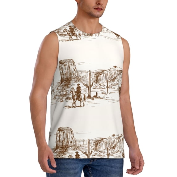 Picia Western Desert Cowboys mens Cotton Tank Undershirts , Moisture-wicking Ribbed Tanks, Lightweight Cotton Tank Undershirts-XX-Large