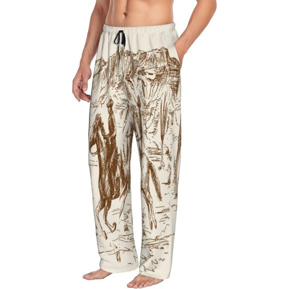 Picia Western Desert Cowboys1 Mens Soft Woven Cotton Elastic Waistband Sleep Pajama Pant Lounge Sleep Pant With Pockets And Drawstring-Large
