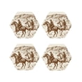 thumbnail image 1 of Picia Western Desert Cowboys1 Printed Leather Coasters for Drinks, 4" Drink Coasters Set of 4 for Tabletop Protection, Handmade Luxurious Home Décor and Housewarming Gift -Hexagon, 1 of 6
