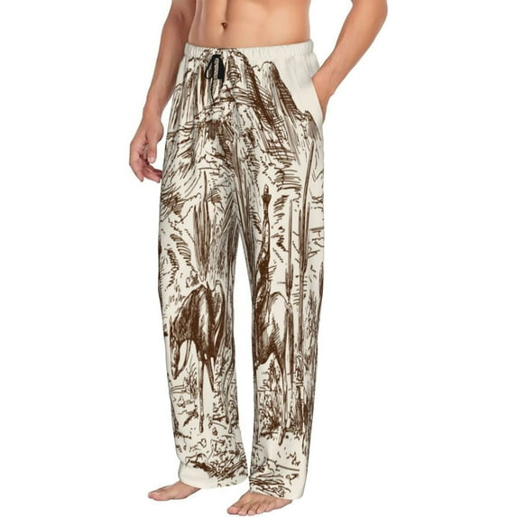 Picia Western Desert Cowboys2 Mens Soft Woven Cotton Elastic Waistband Sleep Pajama Pant Lounge Sleep Pant With Pockets And Drawstring-X-Large