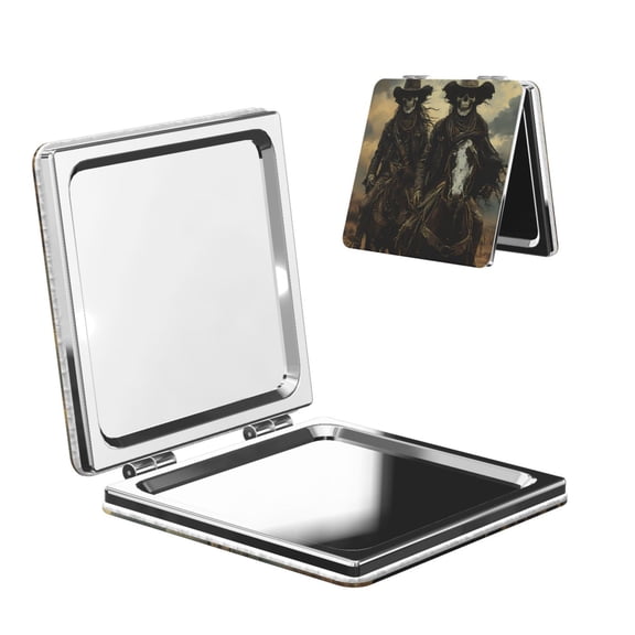 Picia Western Desert Skull Cowboy for Compact Vanity Mirror , Travel Makeup Mirror , Portable Magnifying Cosmetic Mirror for Daily, Work, Business-Square