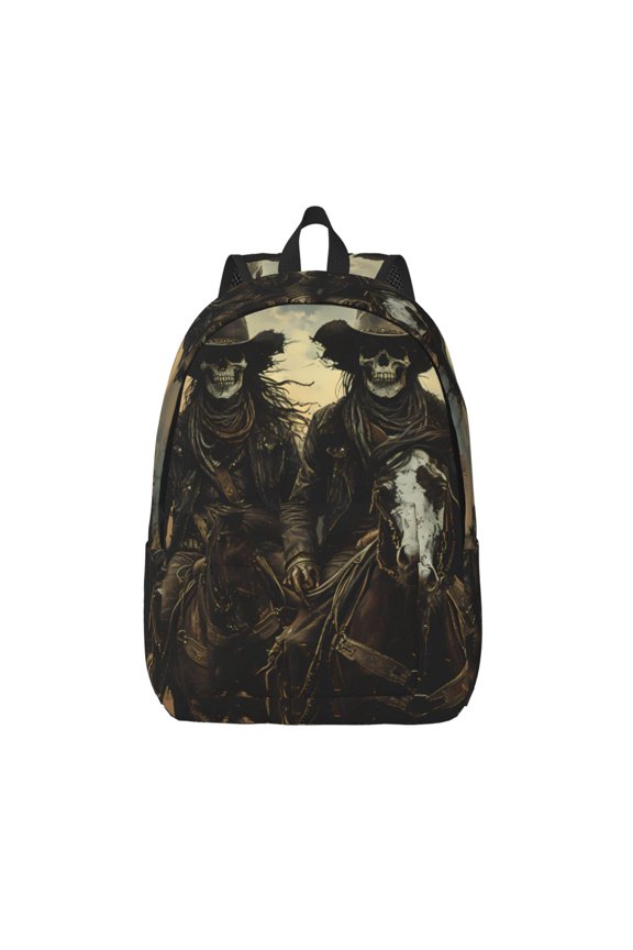 Western Desert Skull Cowboy Printed Canvas Daypack - Stylish and Durable Vintage Compact Backpack - Class, Work, Travel, or Laptop Bookbag,Organized Compartments-Small