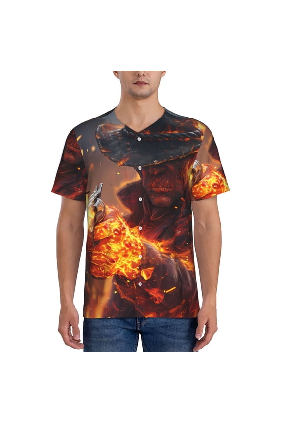 Western Fire Cowboy Pattern Mens Polo Shirts Quick Dry Short Sleeve Golf T Shirt Performance Moisture Wicking Casual Workout Baseball T-shirt-3X-Large