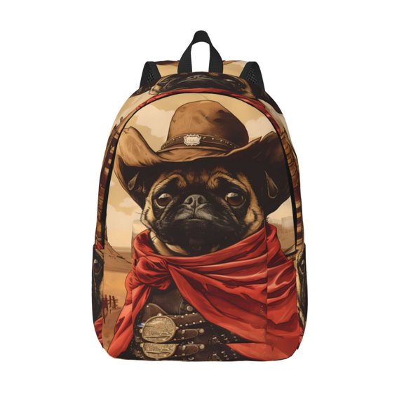 Picia Western French Bulldog Cowboy Printed Canvas Daypack - Stylish and Durable Vintage Compact Backpack - Class, Work, Travel, or Laptop Bookbag,Organized Compartments-Small