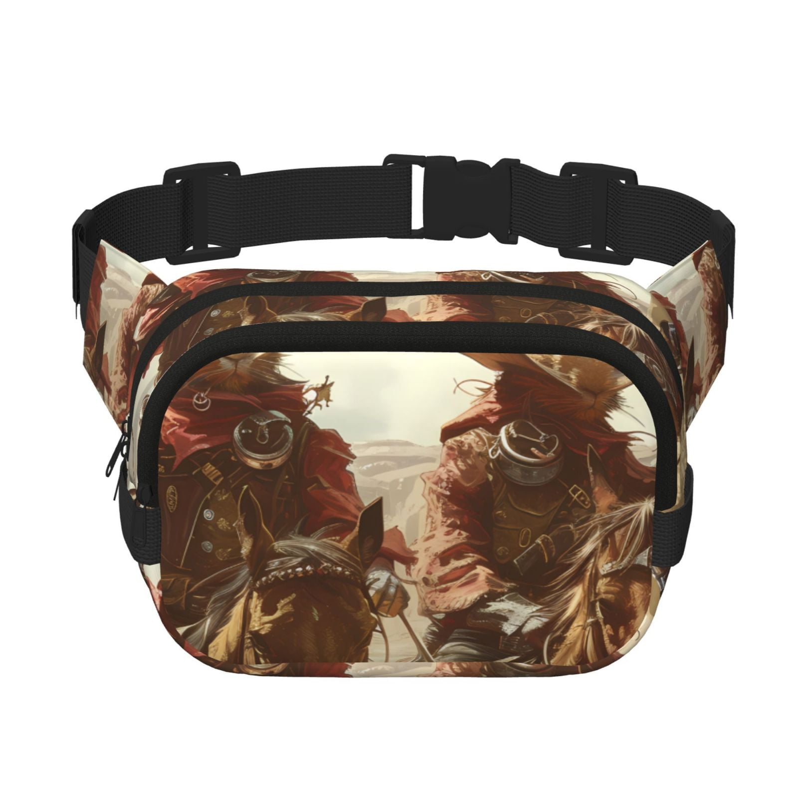 Picia Western Rabbit Cowboy Print Square Double-Layer Waist Bag Mini Adjustable Waist Belt Bag Exercise Running Travel Hiking