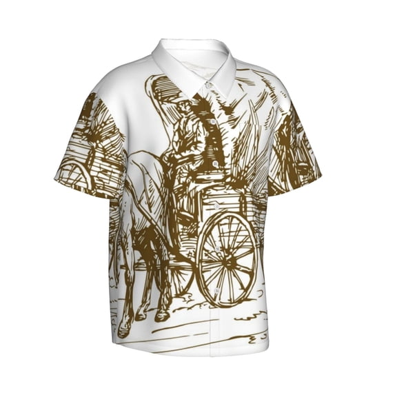 Picia Western Scenery With Old Wagon Gentle Cotton Regular Fit Short Sleeve Casual Hawaiian Shirt for Men-XX-Large