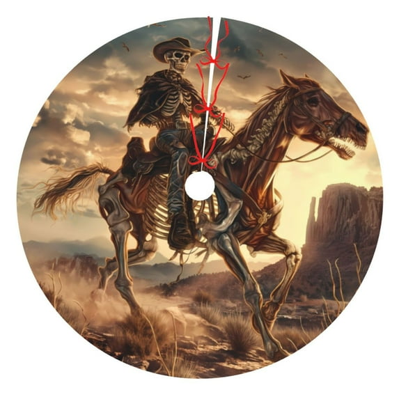 Picia Western Skeleton Cowboy Horse Print Christmas Tree Skirt , Christmas Tree Skirt Ornaments for Merry Christmas Holiday Party Decorations Indoor Outdoor-36"