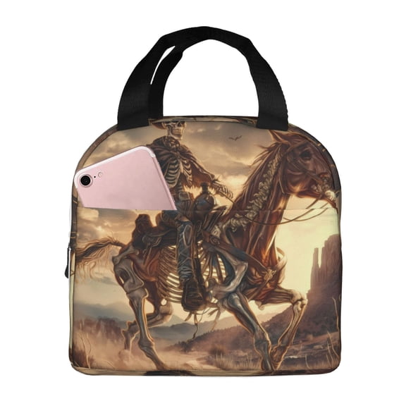 Picia Western Skeleton Cowboy Horse Printed Lunch box Lunch bag for Men Women Large Capacity Lunchbox Reusable Lunch Bags Insulated Lunch Bag Lunch Box Cooler
