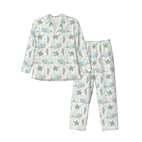 Picia Whale And Turtle Pattern Men’s Long-Sleeve Sleepwear Set - Soft 2-Piece Loungewear with Pockets, Comfy PJs for Relaxing Nights-XX-Large