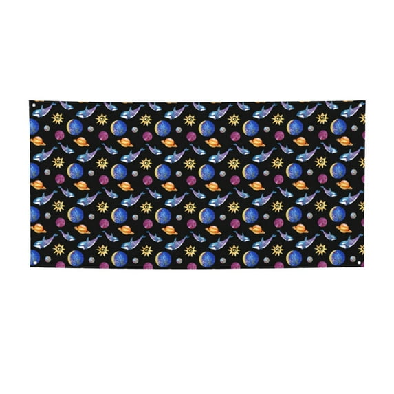 Picia Whales In Space Pattern Party Banner, Festive Decoration, Holiday Banner, Celebration Decor, Event Banner, Reusable Party Banner-Small
