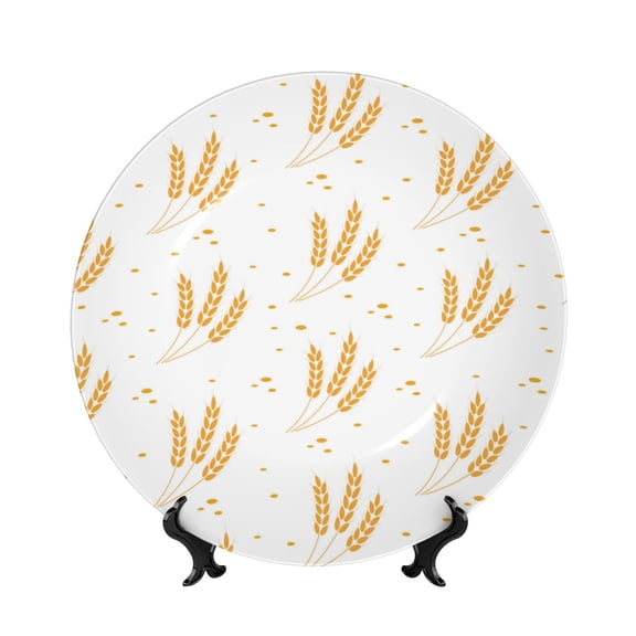Picia Wheat Pattern Bone China Decorative Plate – Wall Decor with Stand and Adhesive, Elegant Ornament for Living Room, Office, or Entryway-6in