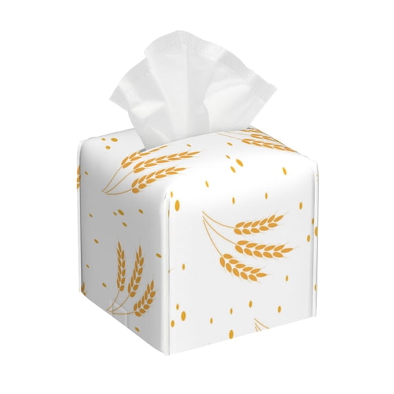 Picia Wheat Pattern Tissue Box Cover,PVC Leather Square Holder,Tissue Box Holder with Magnetic Bottom,Facial Paper Organizer Dispenser-5.2"X5.2"X5.2"